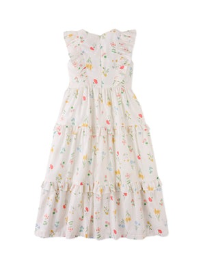 Chisa Tiered Smocked Maxi Dress with Ruffle Sleeves fabric and fit detail