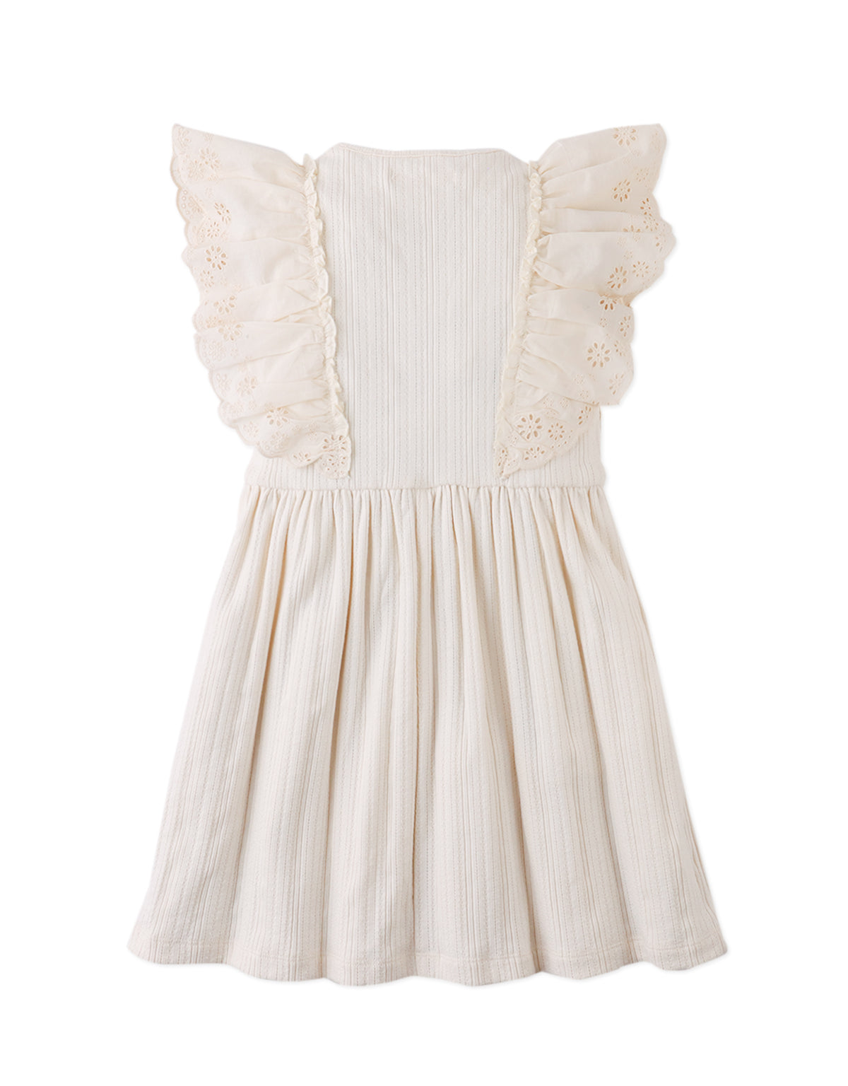 Liberty Multiribbed Dress with Eyelet Ruffle Sleeves outfit styling