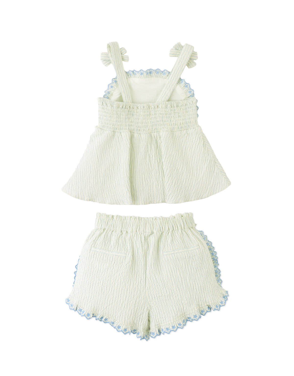 Isabel Ruffled Striped Apron Top with Tie Straps & Ruffled Shorts outfit styling