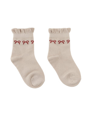 Frilly Crew Socks with Bow Intarsia Design model view