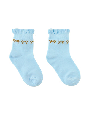Frilly Crew Socks with Bow Intarsia Design lifestyle view
