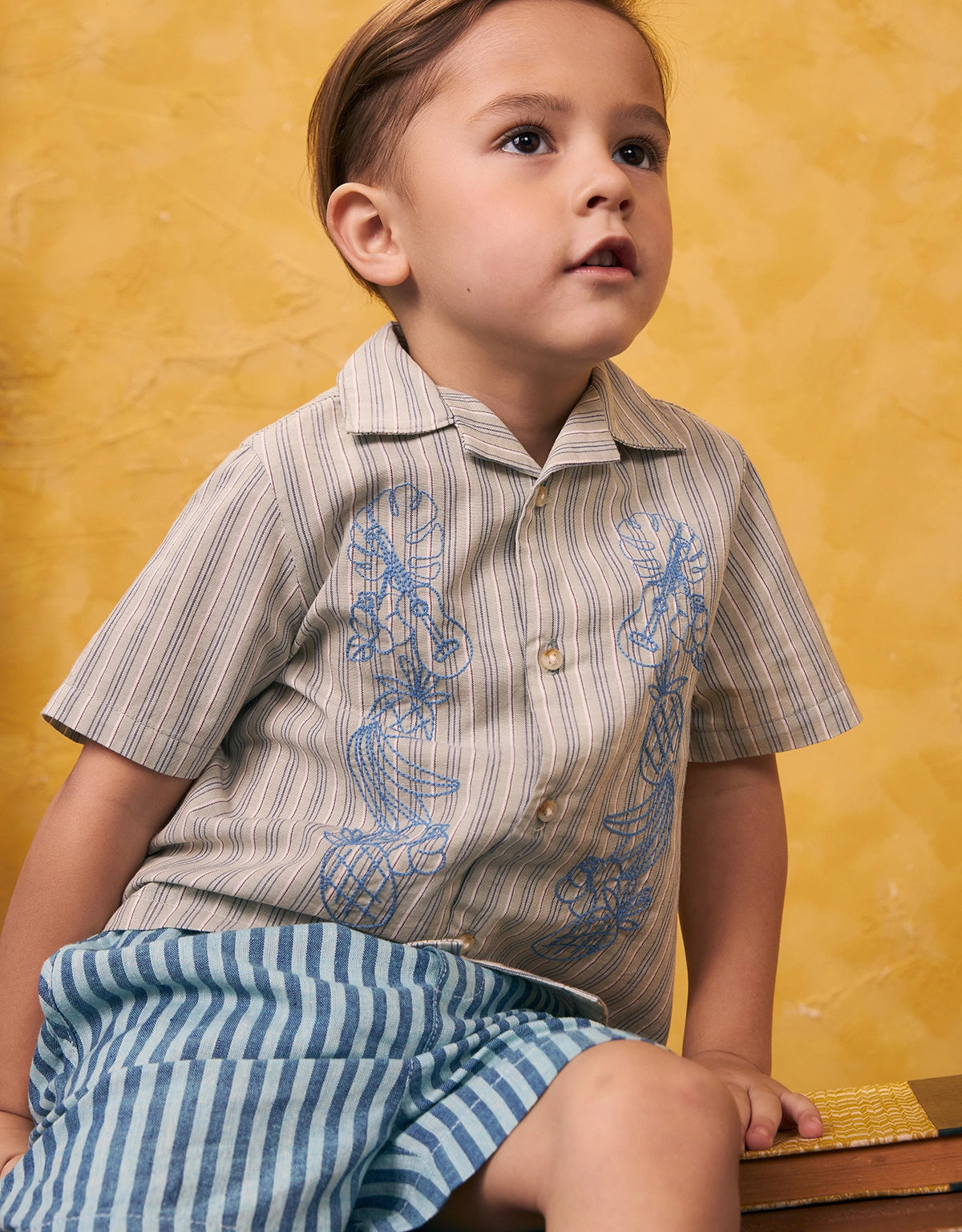 BABY BOYS EMBRO STRIPES LINEN SHIRT