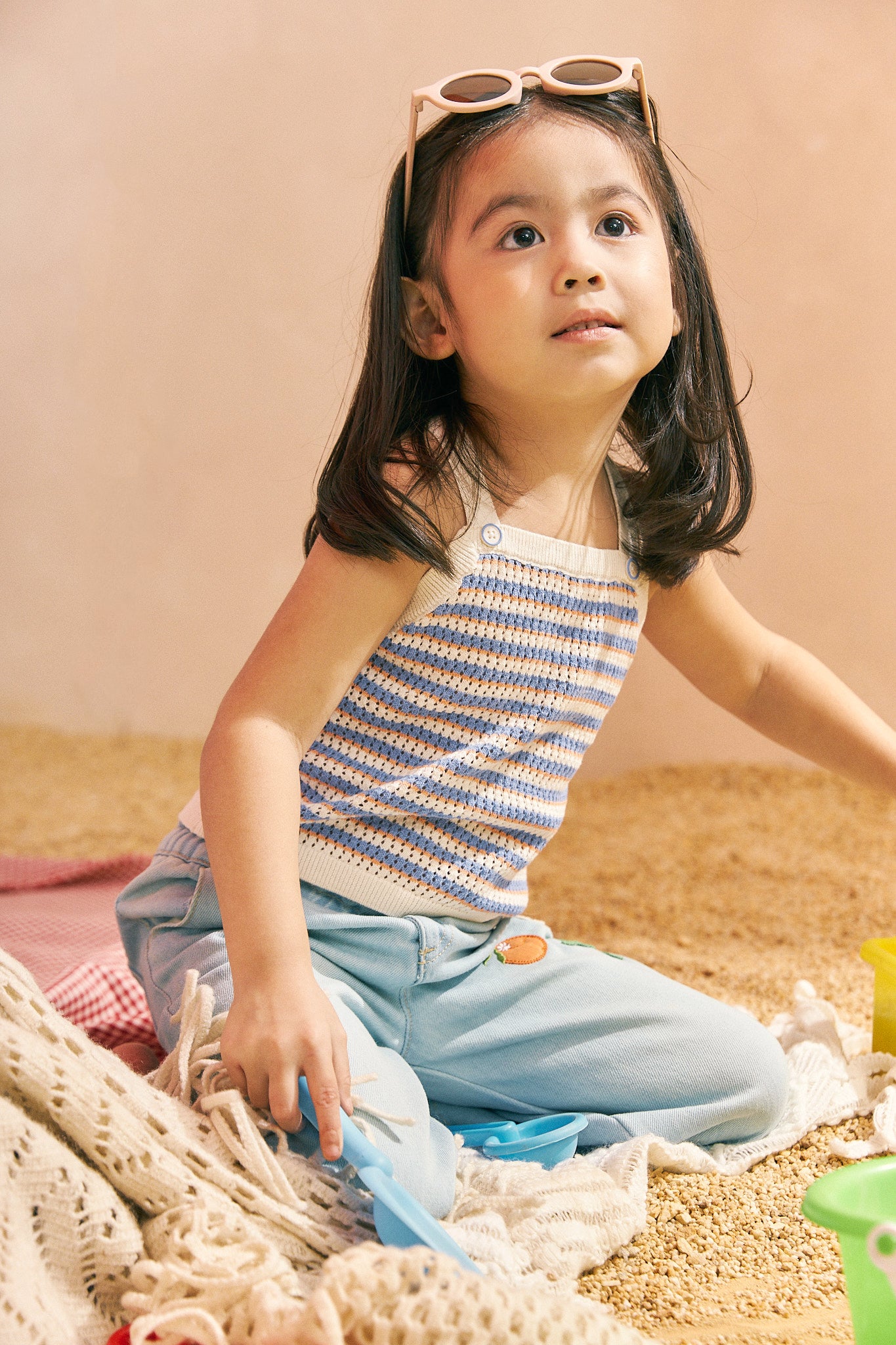 BABY GIRLS STRIPES CROCHET-LIKE KNIT TANK TOP