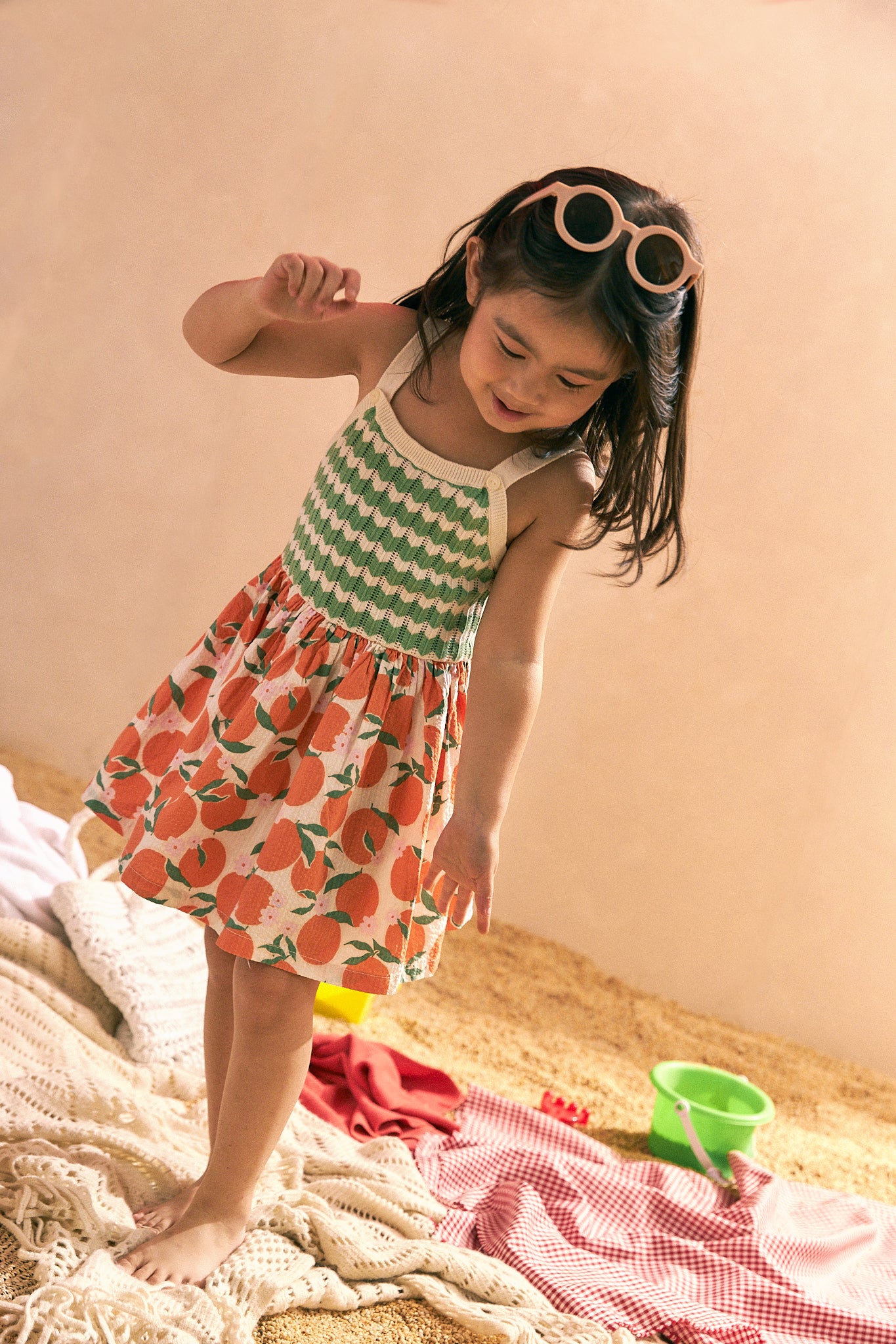 BABY GIRLS WAVE KNITTED TOP AND ORANGE PRINTED COMBI DRESS