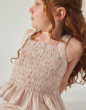 Josephine Striped Peplum Top with Flower Appliqué front view