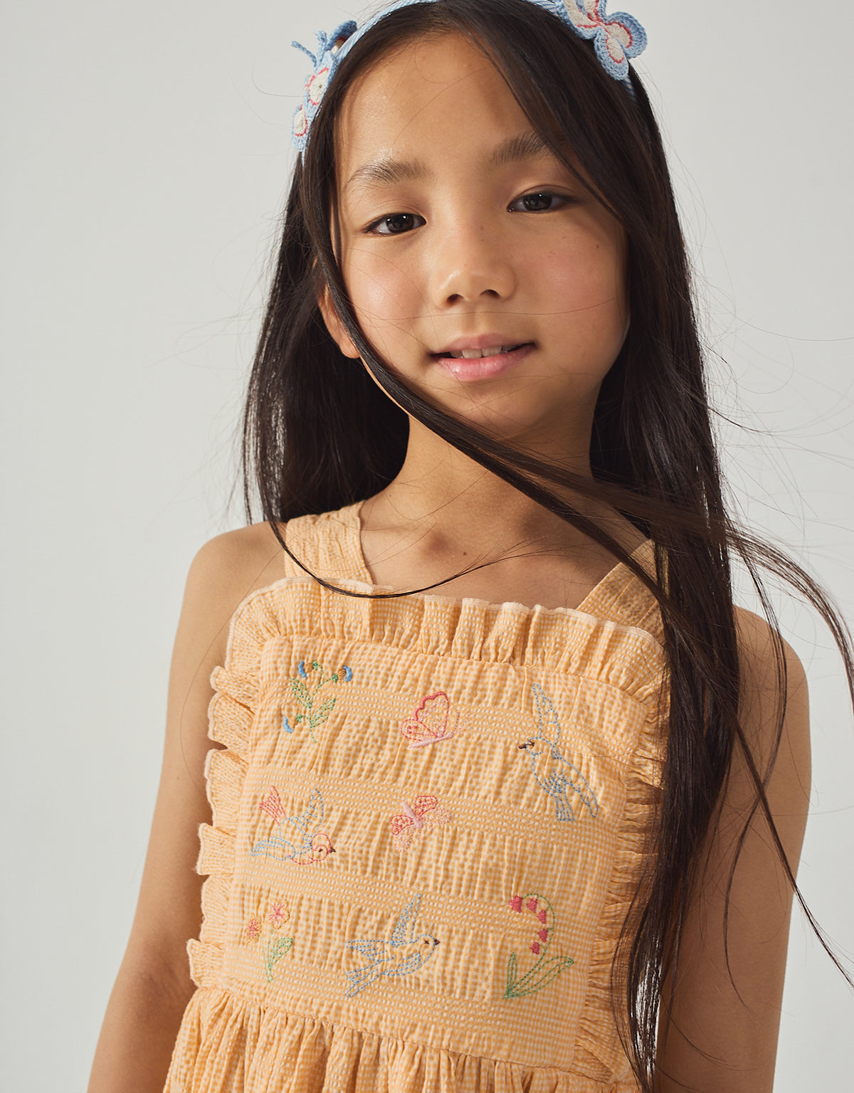 Emily Ruffled Apron Dress with Botanical Embroidery