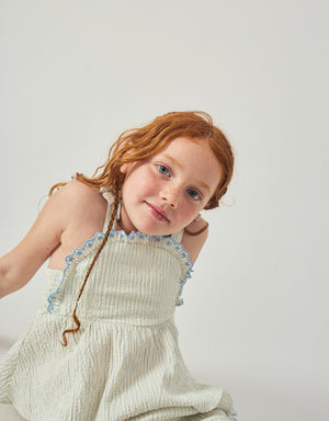 Isabel Ruffled Striped Apron Top with Tie Straps & Ruffled Shorts front view