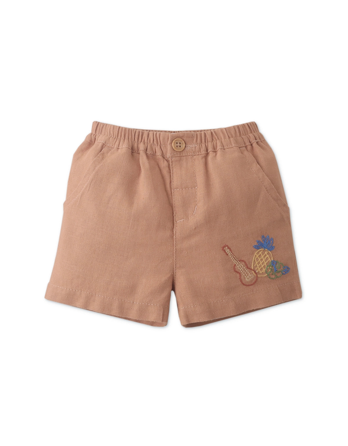 BABY BOYS EMBROIDRED LINEN PULL-ON SHORTS