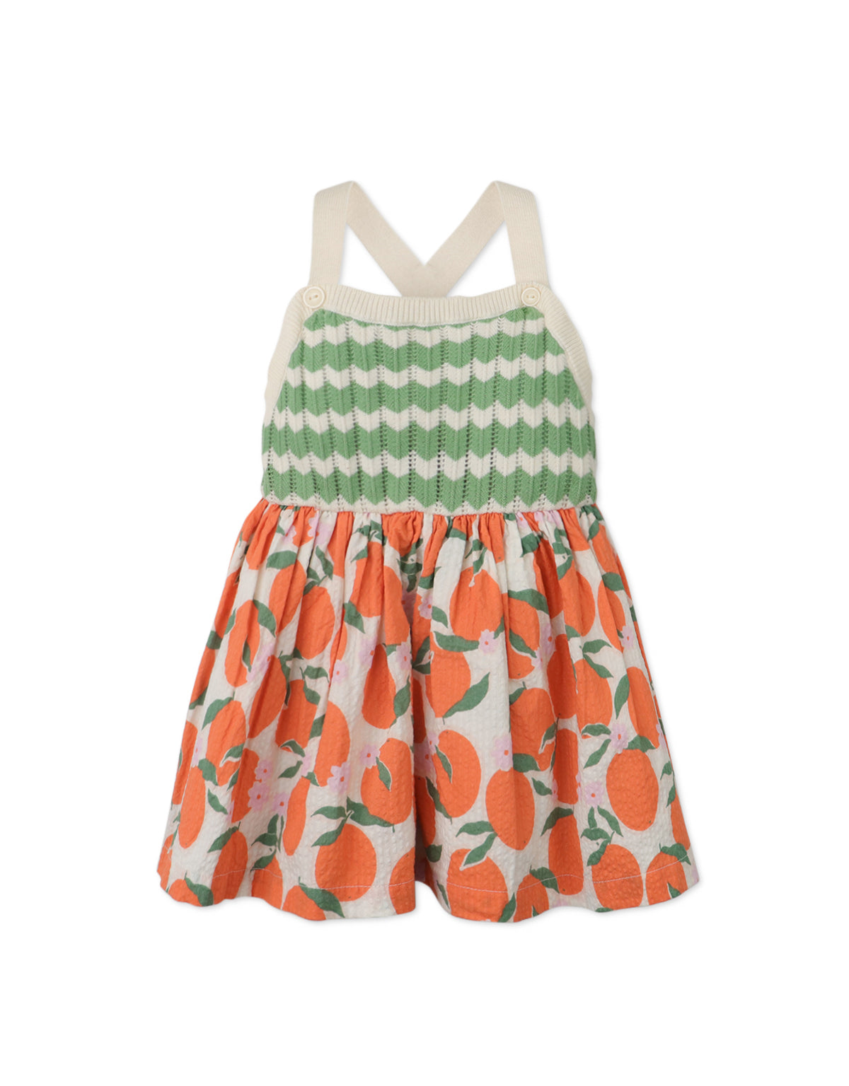 BABY GIRLS WAVE KNITTED TOP AND ORANGE PRINTED COMBI DRESS