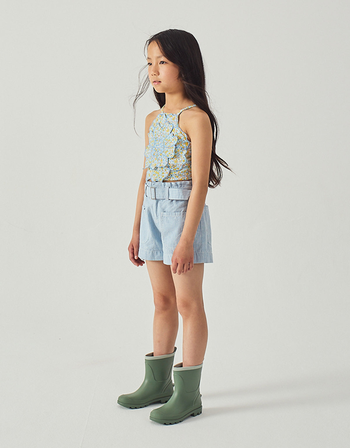 Eloise Halter Top with Large Flower Appliqué & Contrast Stitching