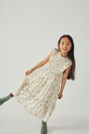 Chisa Tiered Smocked Maxi Dress with Ruffle Sleeves front view