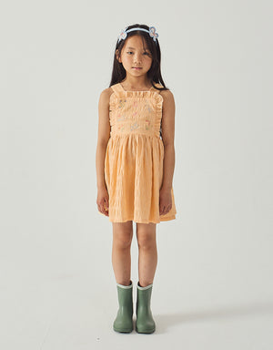Emily Ruffled Apron Dress with Botanical Embroidery style detail