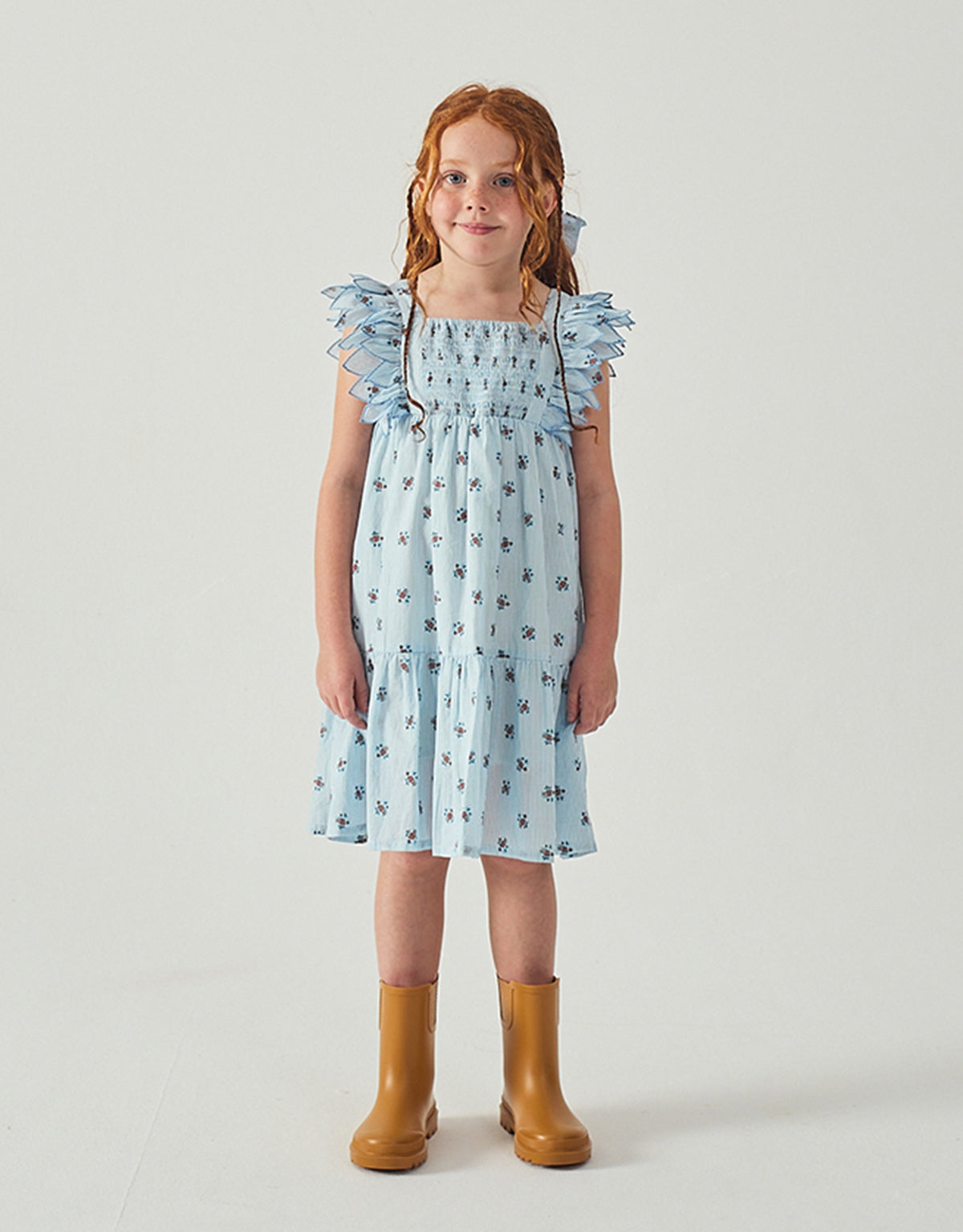 Chloe Apron Dress with Smocked Bodice & Petal Sleeves
