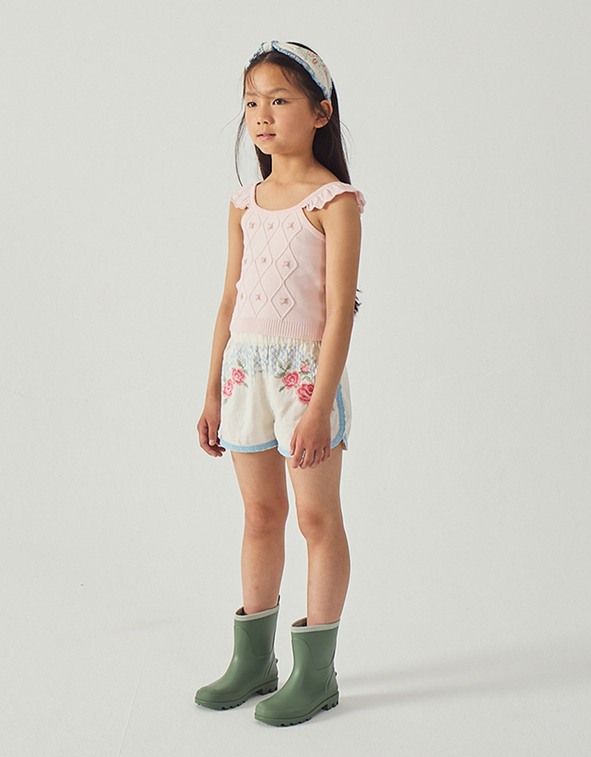 Nelly Cross-Stitch Shorts with Lace Trims style detail