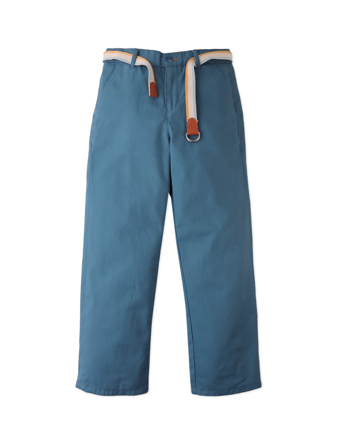 Edward Regular Straight Twill Pants with Striped Canvas Belt