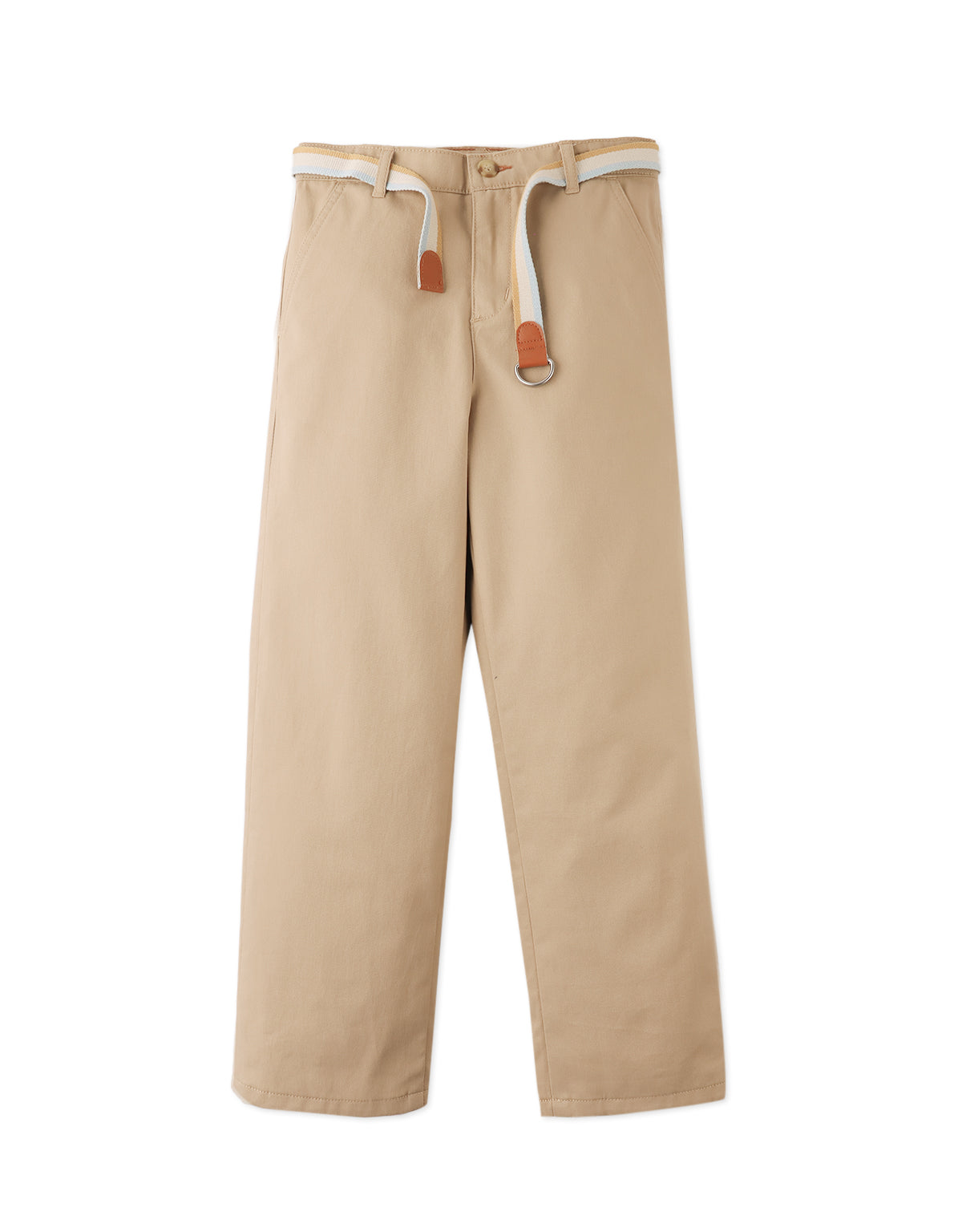 Edward Regular Straight Twill Pants with Striped Canvas Belt