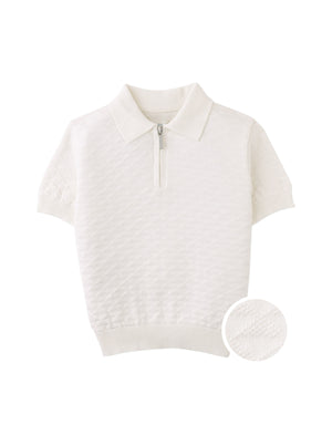 Ludwig Triangle Jacquard Knit Polo with Half-Zip and Ribbed Cuffs product photo