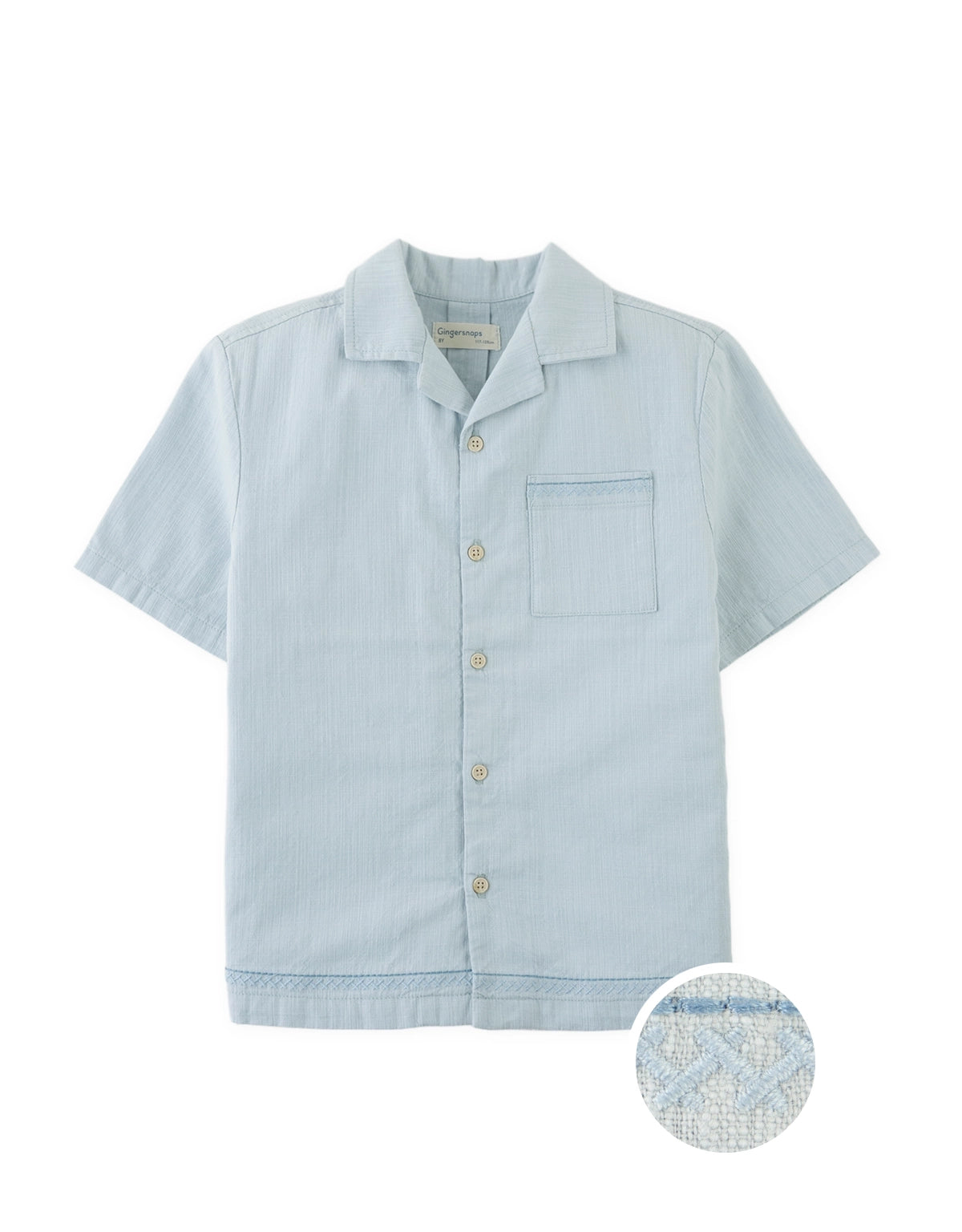 Kenji Panama Shirt with Patch Pocket and Embroidered Border