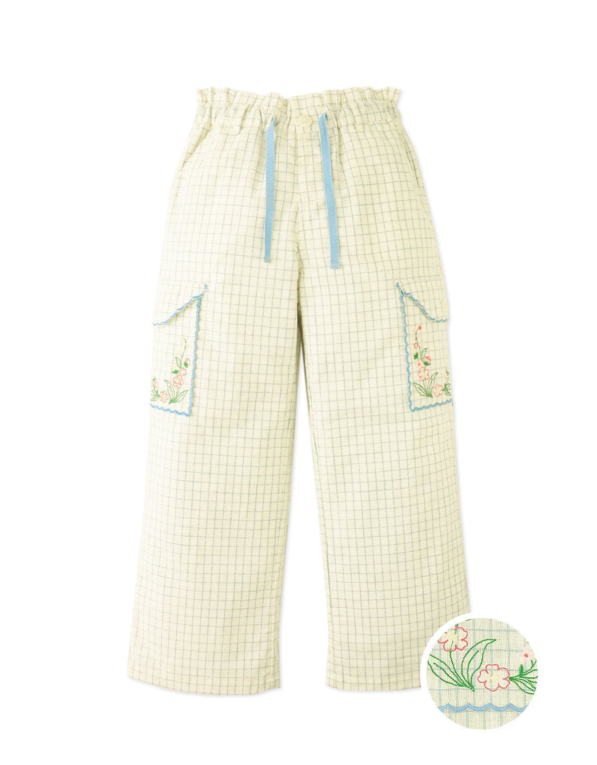 Ariana Cargo Pants with Embroidered Pockets & Paperbag Waist