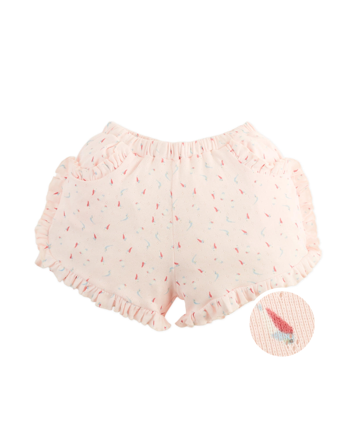 Dina Pointelle Shorts with All-Over Bird Print and Ruffles product photo