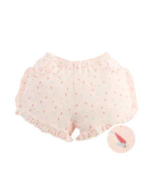 Dina Pointelle Shorts with All-Over Bird Print and Ruffles product photo