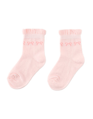 Frilly Crew Socks with Bow Intarsia Design front view