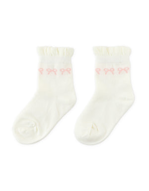 Frilly Crew Socks with Bow Intarsia Design style detail