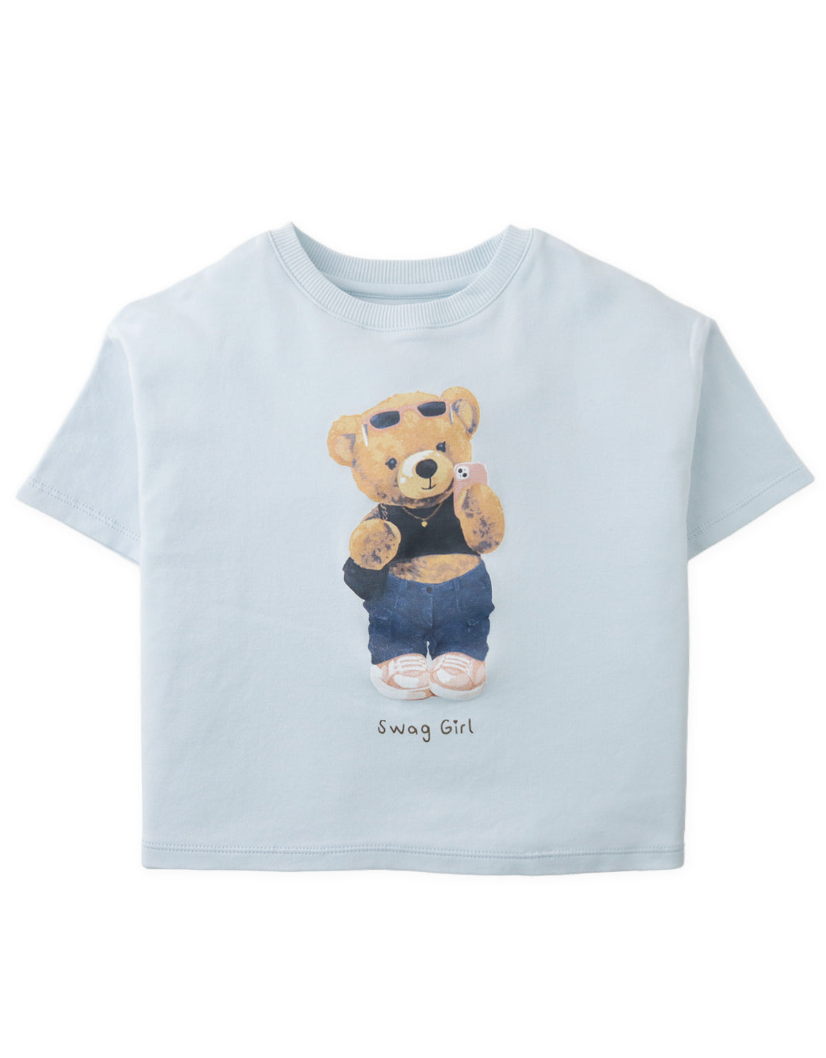 Allie Graphic Baby Tee with Denim Bear Print