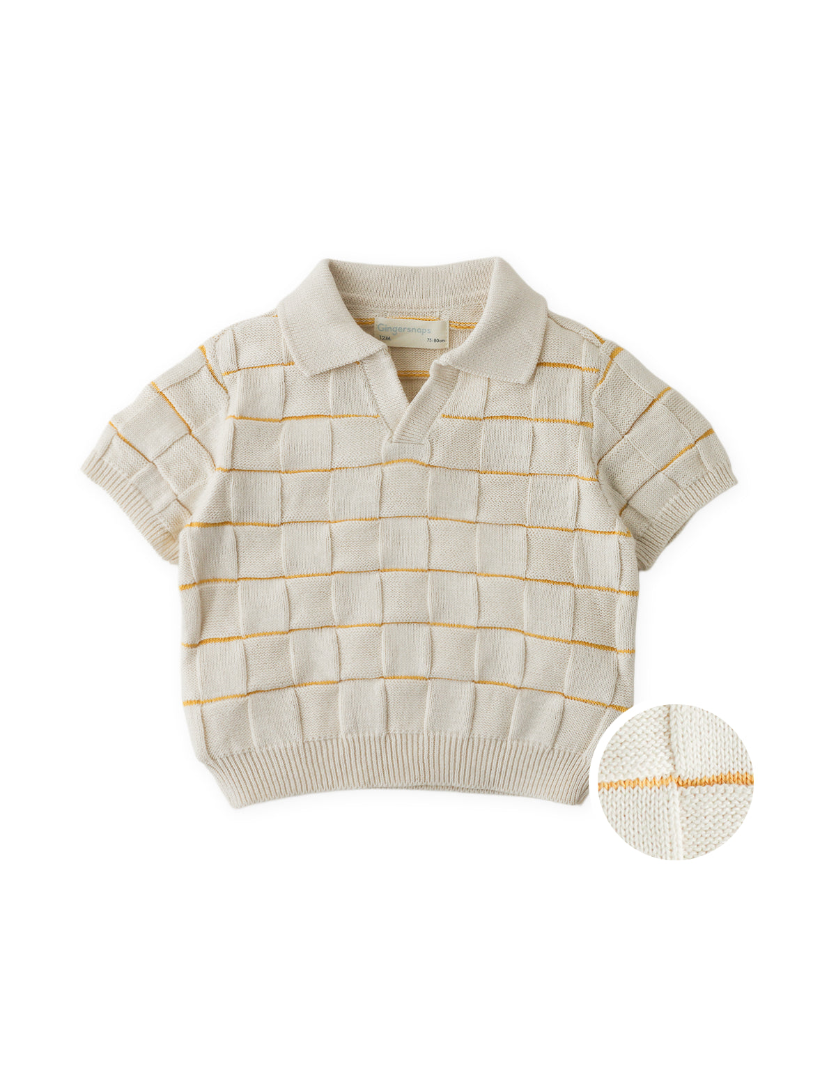 Baby Kai Checkerboard Knit Open-Collar Polo