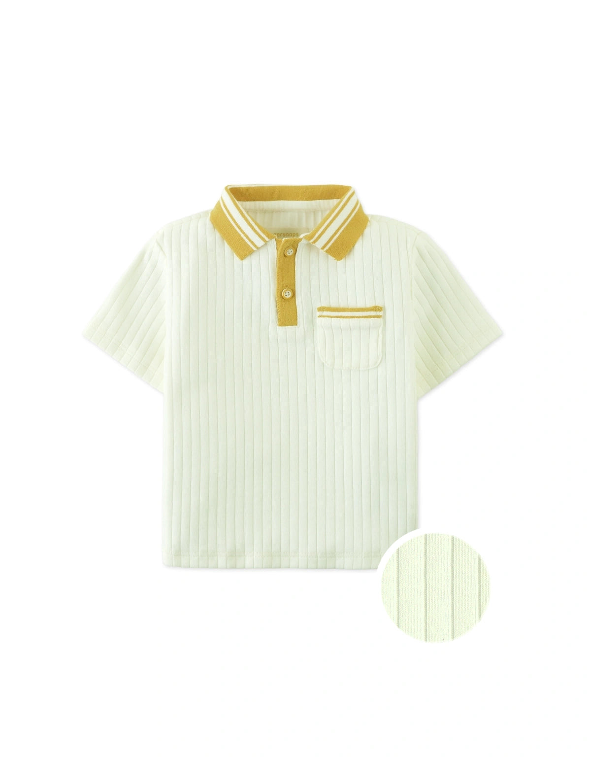 Baby Koa Ribbed Cotton Polo with Contrast Collar Stripes and Patch Pocket