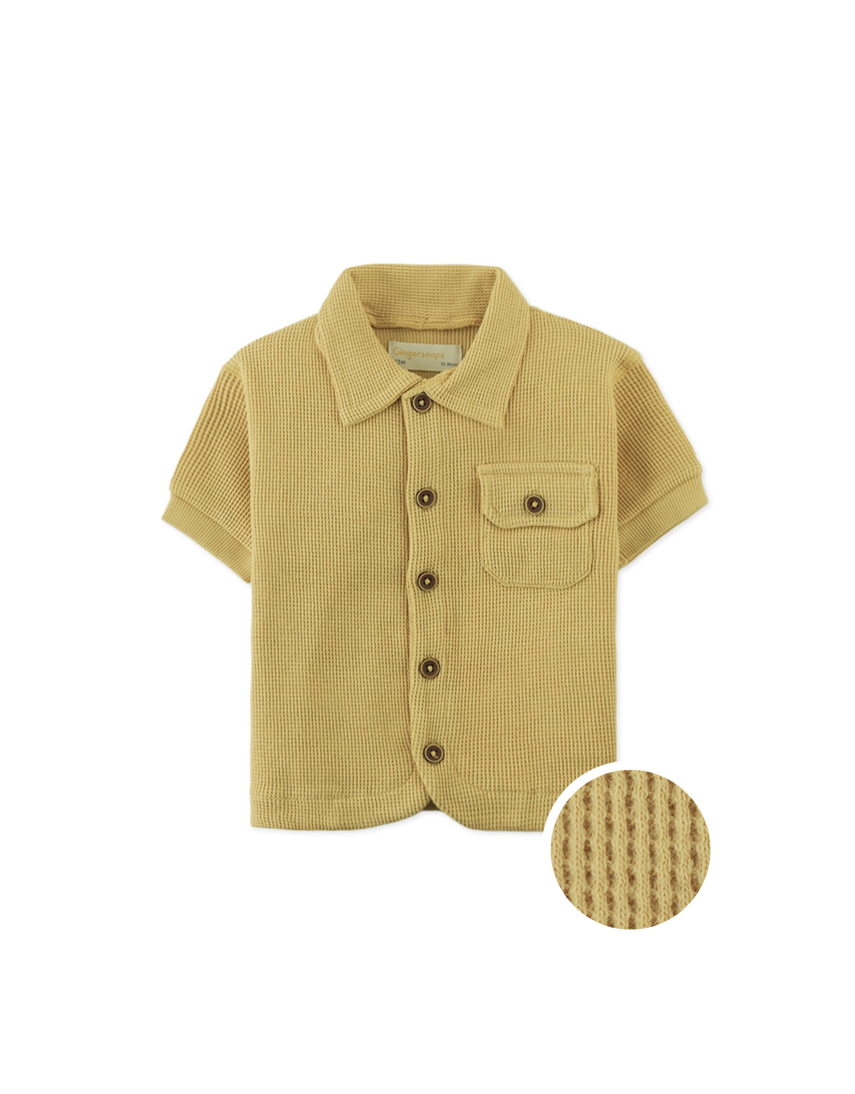 Baby Pio Waffle Button-Up Polo with Patch Pocket