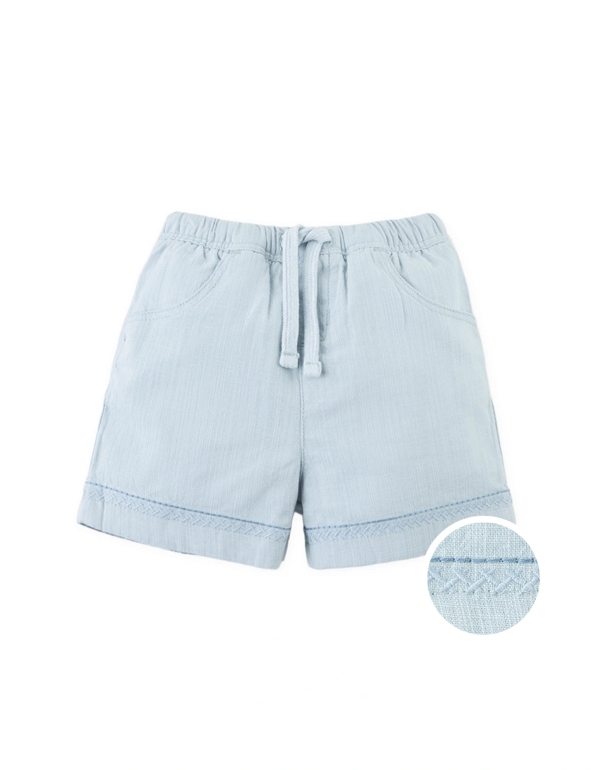 Baby Lee Linen-Like Drawstring Shorts with Embroidered Border