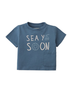 Baby Andre Graphic Tee with Sea Ya Soon Print and Side Patch Pocket product photo