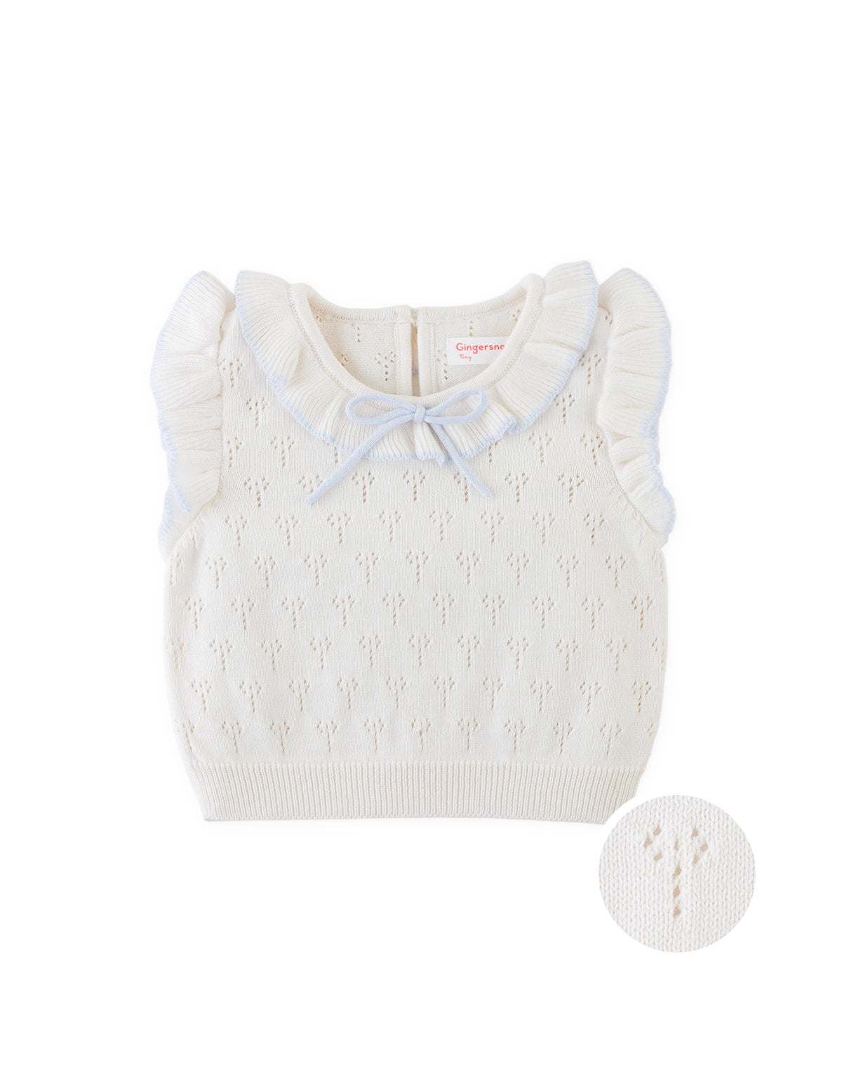 Baby Corrina Floral Pointelle Top with Bow Appliqué