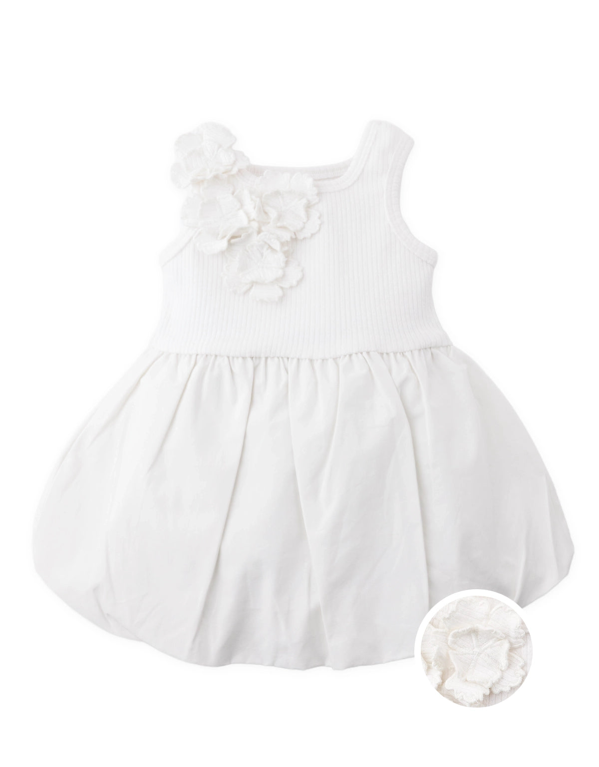 Baby Oriana Bubble Dress with Ribbed Bodice and Floral Appliqués