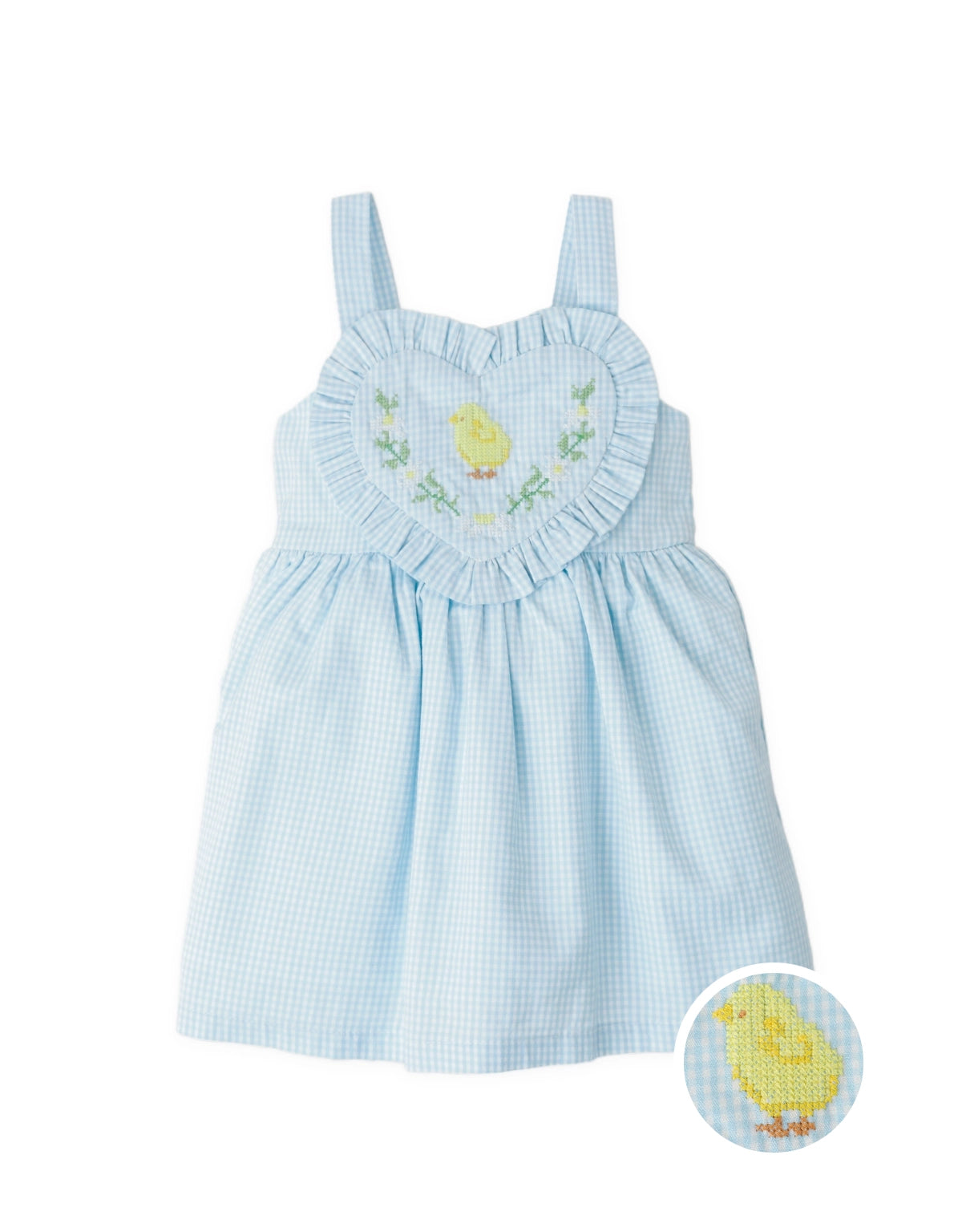 Baby Cove Gingham Dress with Heart Appliqué and Cross-Stitch Embroidery