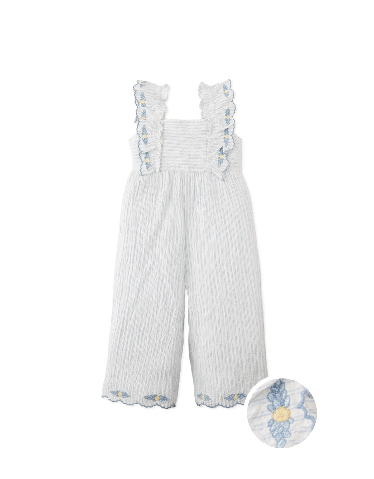 Baby Paloma Striped Ruffle Sleeve Jumpsuit with Scallop Embroidery