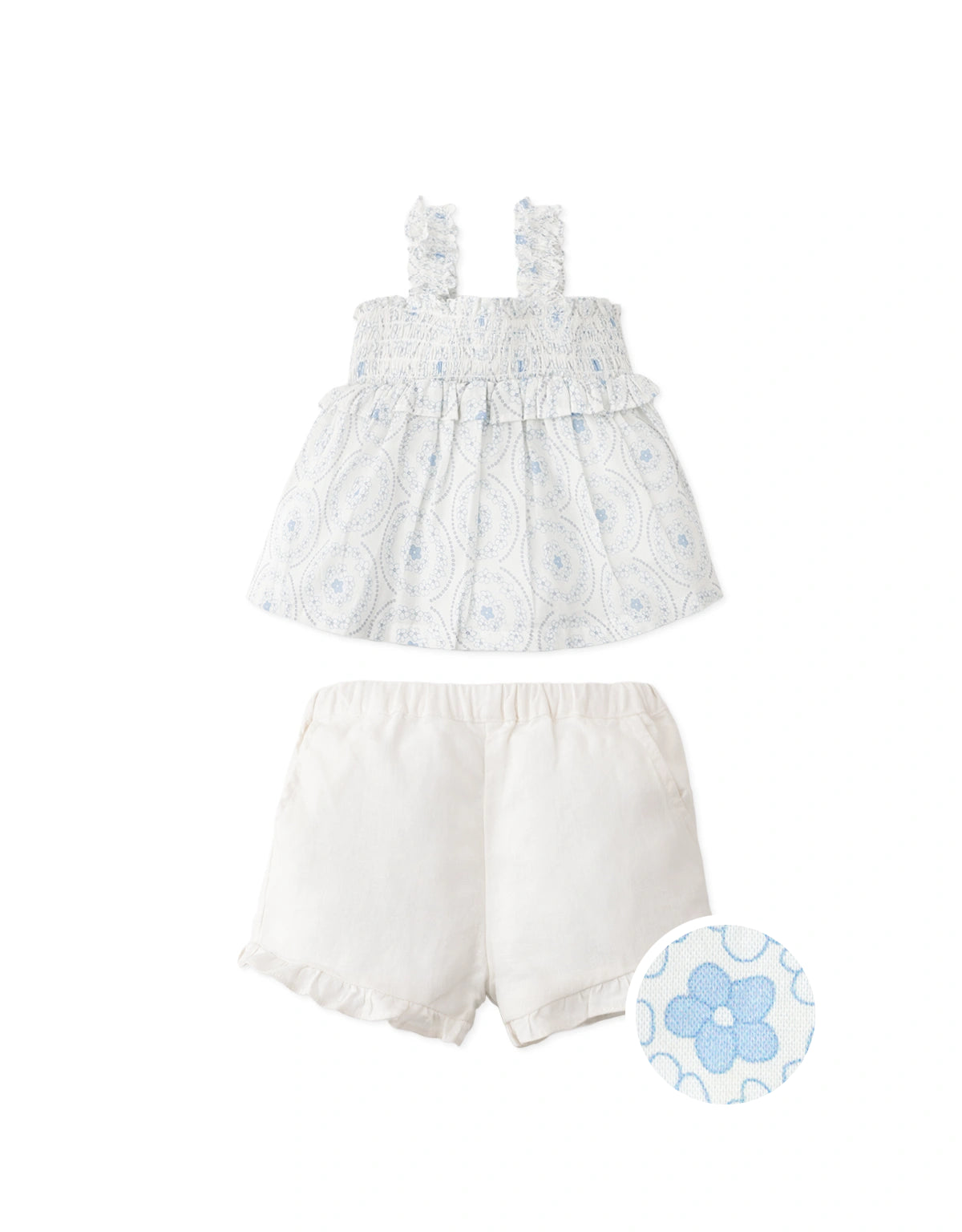 Baby Reverie Floral Smocked Blouse and Ruffled Shorts Set