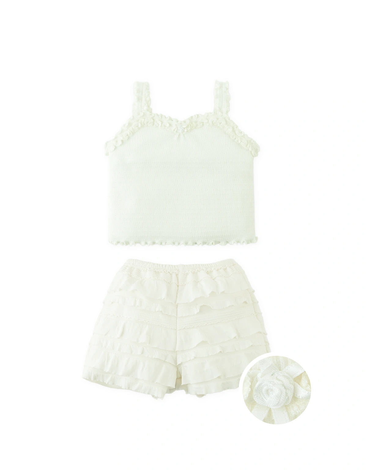 Baby Monica Ruffled Shorts Set with Rosette Appliqué