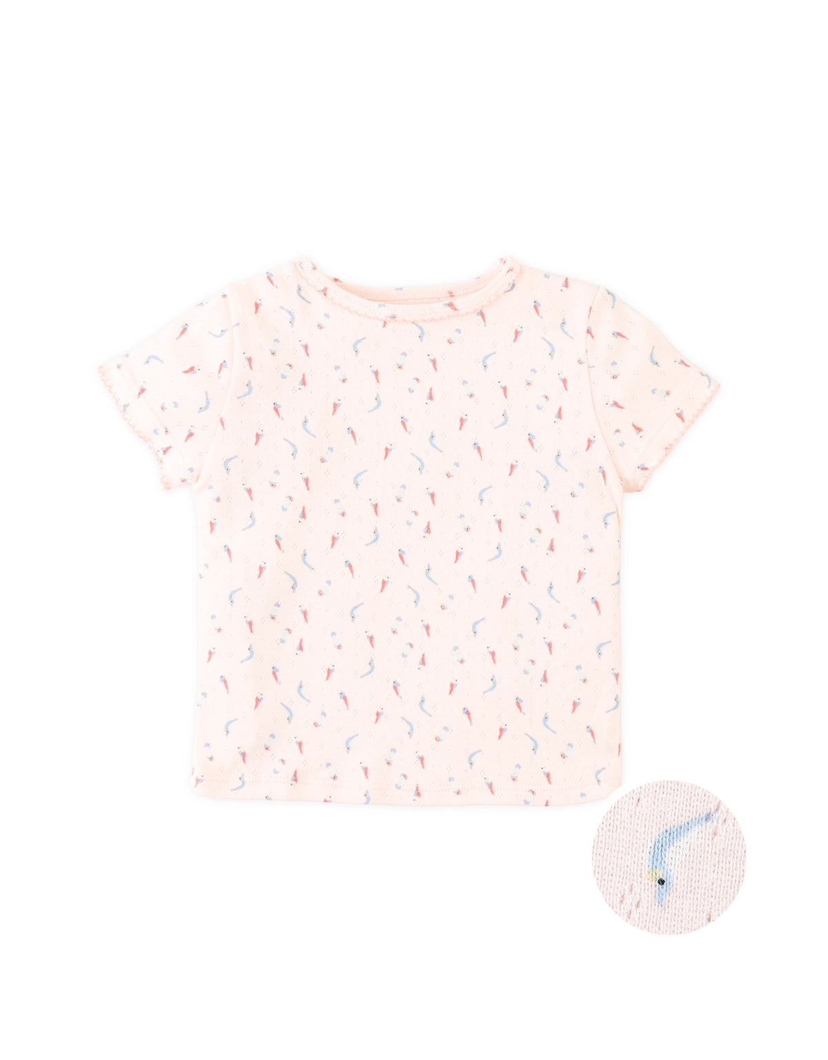 Baby Sylvie Bird Pointelle Ribbed Tee with Picot Trim