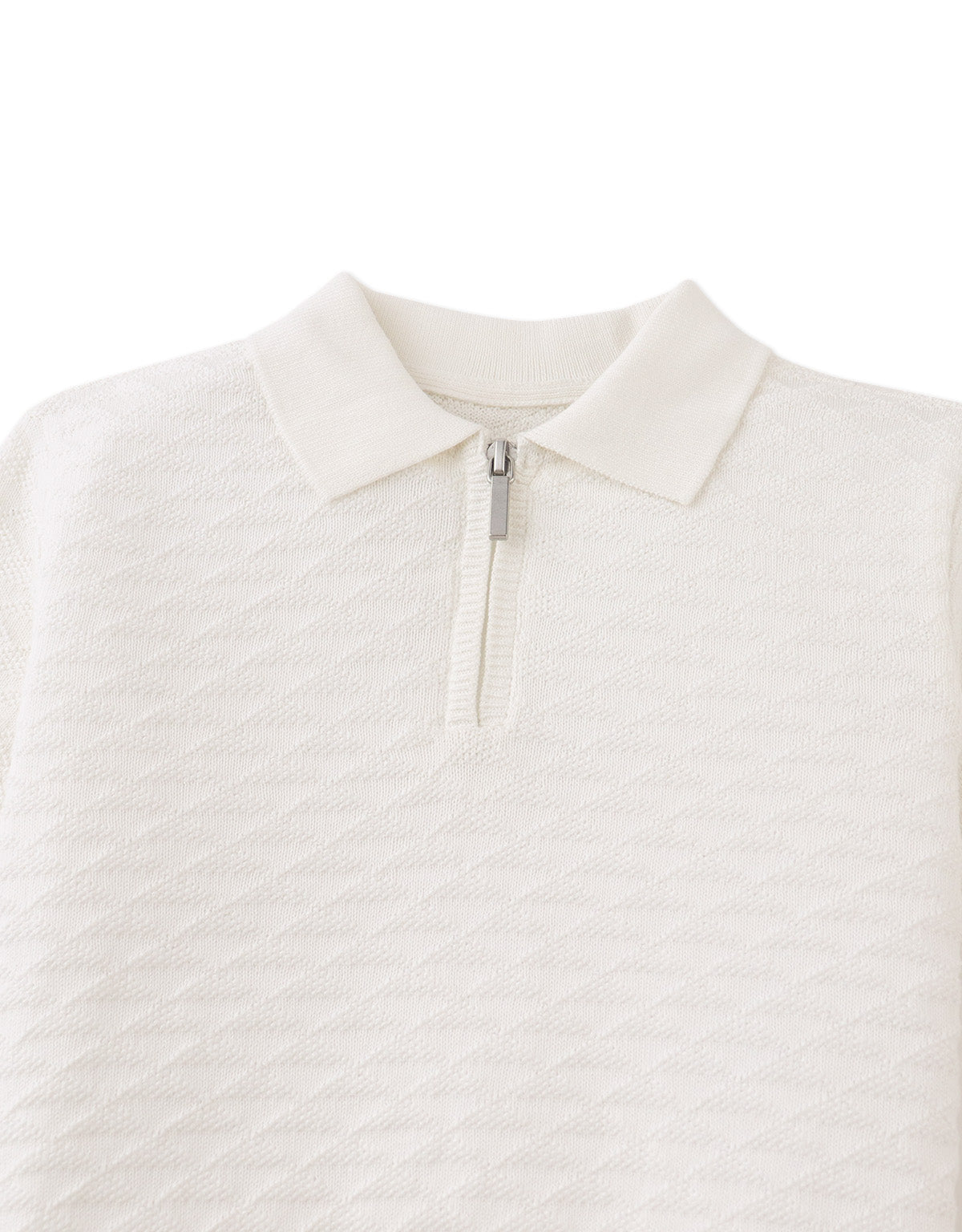 Ludwig Triangle Jacquard Knit Polo with Half-Zip and Ribbed Cuffs