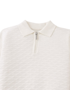 Ludwig Triangle Jacquard Knit Polo with Half-Zip and Ribbed Cuffs front view