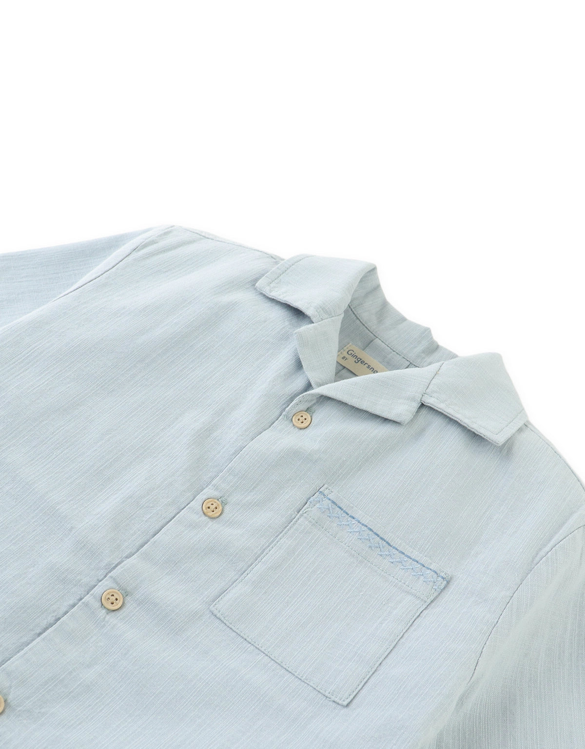 Kenji Panama Shirt with Patch Pocket and Embroidered Border