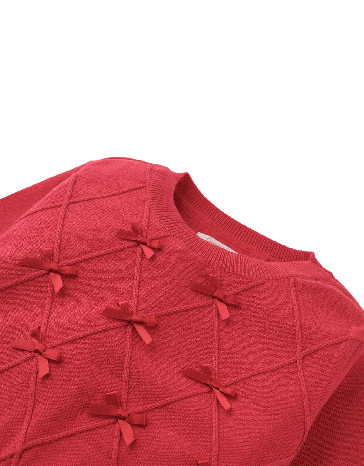 Harriette Argyle-Knit Blouse with Satin Bows
