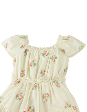 Avery Embroidered Dress with Bubble Sleeves front view