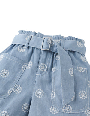 Amara Denim Shorts with Big Pockets & Belt front view
