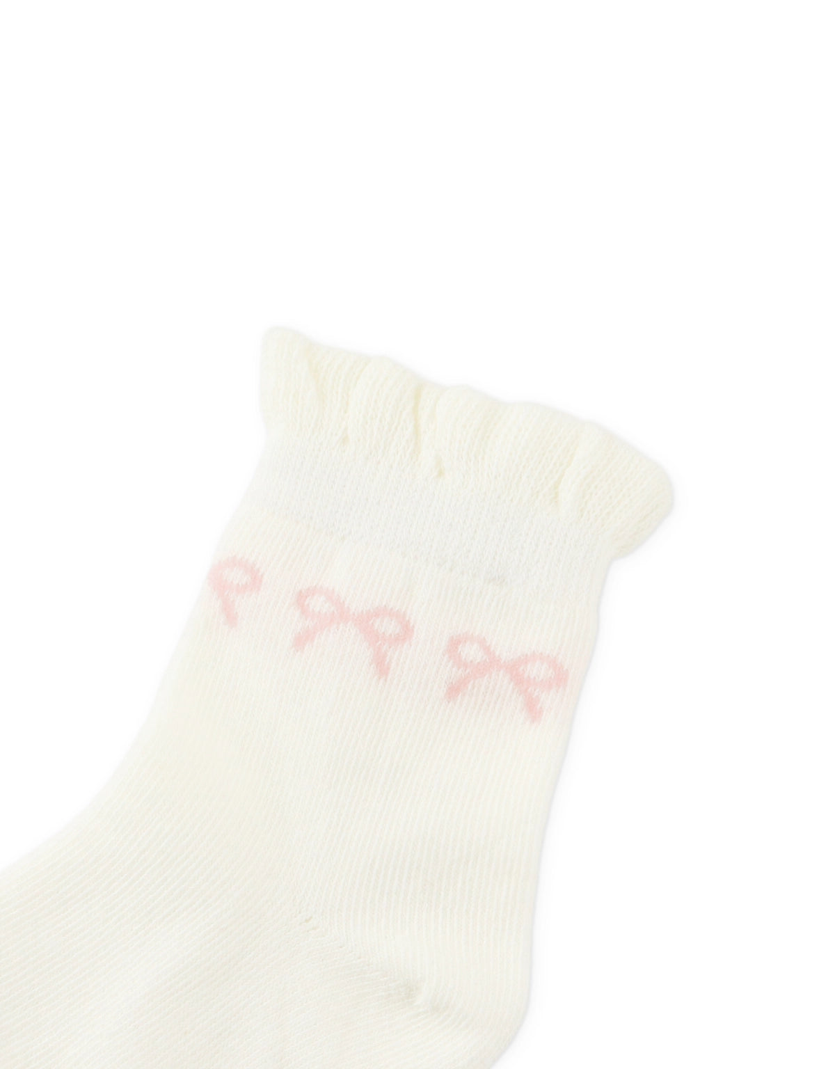 Frilly Crew Socks with Bow Intarsia Design fabric and fit detail