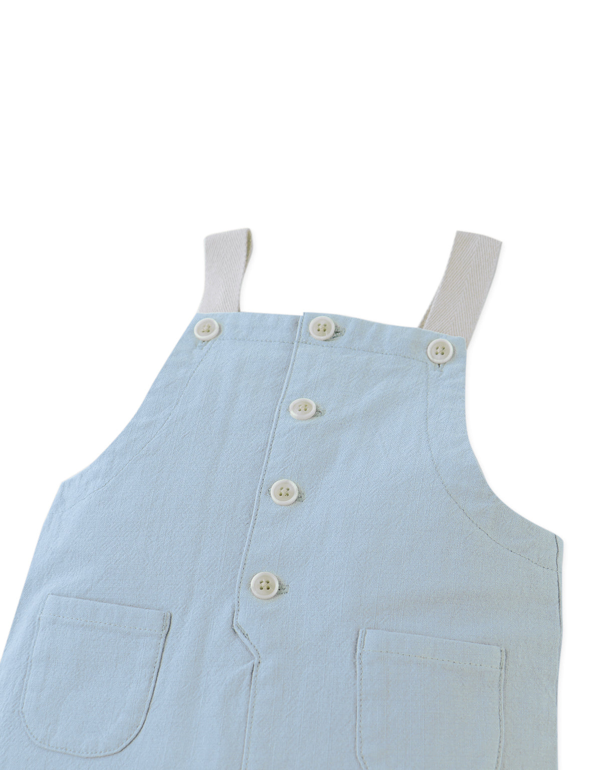 Baby Philip Linen Dungarees with Cotton Tape Straps close-up detail