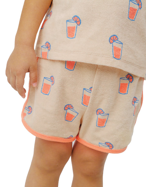 BABY BOYS ORANGE GLASS ALL OVER PRINT TOWEL TERRY SHORTS SET