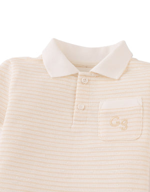 Baby Eren Textured Striped Polo Shirt with Pocket front view